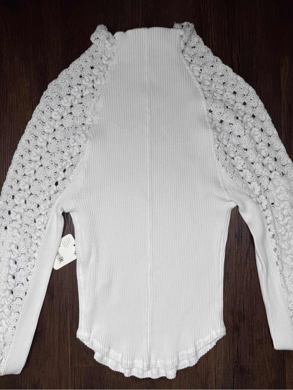 NWT Free People Clemente Crochet Sleeve Ribbed Top M - Picture 9 of 14